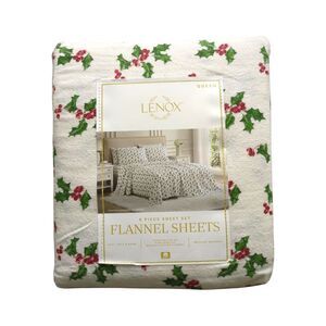 Lenox 6-Piece Soft & Warm 100% Cotton Flannel Sheet Set, Queen - Holly Green